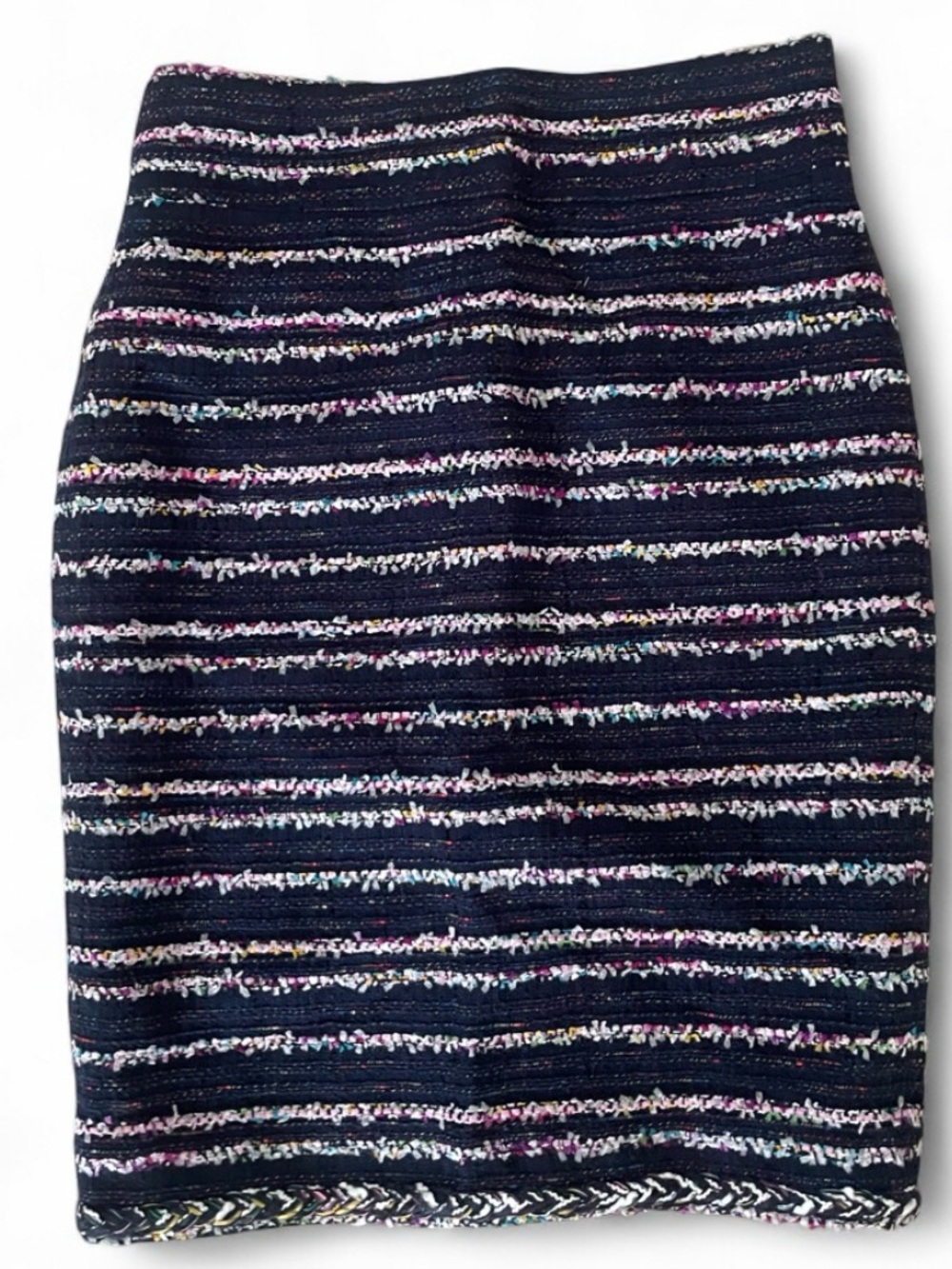 NWT Crew Navy Confetti Striped Tweed Pencil Skirt Womens Size 8